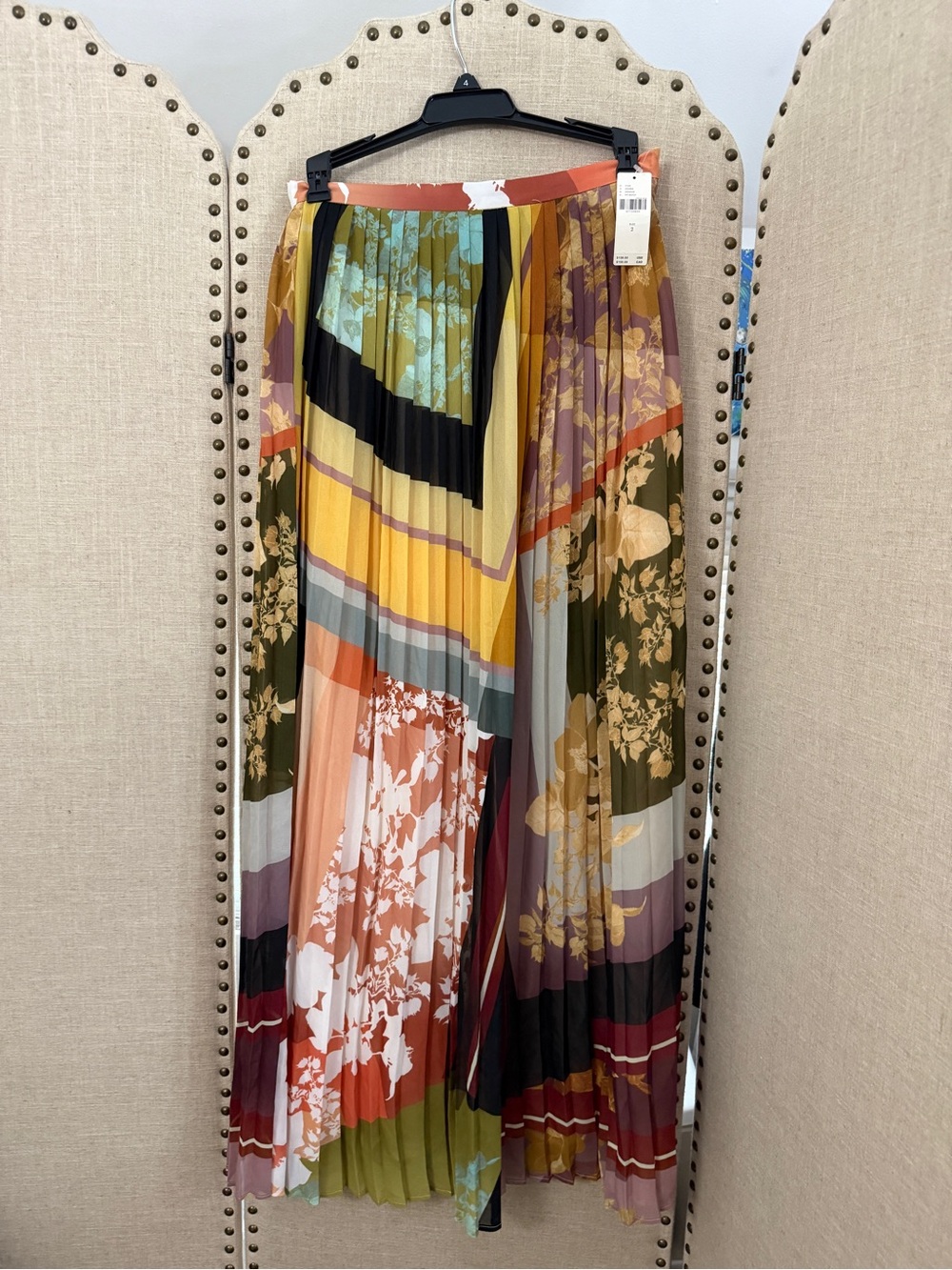 Maeve Multicolor Pleated Floral & Stripe Maxi Skirt